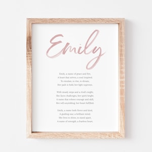 Poema con el significado del nombre de bebé Emily Nombres de bebés Letrero para guardería Nombres de niñas Poema imprimible Descargas digitales instantáneas para poner en la guardería