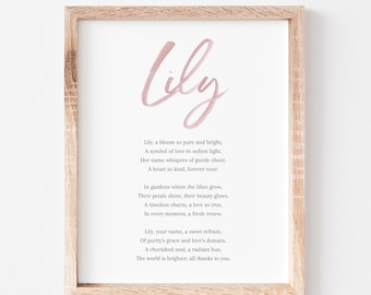 Lily Baby Name Meaning Poem Baby Names Nursery Sign Girl Names Printable Poem Instant Digital Downloads to put in nursery