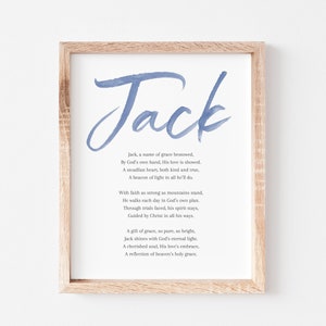 Jack Baby Name Meaning Poema Nomes de Bebês Placa de Berçário Nomes de Meninos Poema para Imprimir Downloads Instantâneos para colocar no berçário com um toque cristão