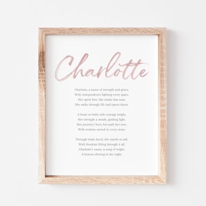 Charlotte Baby Name Bedeutung Gedicht Baby Namen Kinderzimmer Zeichen Mädchen Namen Druckbare Gedicht Instant Digitale Downloads in Kinderzimmer zu setzen