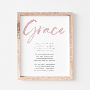 Grace Baby Name Meaning Poem Baby Names Nursery Sign Girl Names Printable Poem Instant Digital Downloads to put in nursery