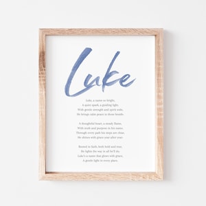 Luke Baby Name Meaning Poem Baby Names Nursery Sign Boy Names Printable Poem Instant Digital Downloads to put in nursery