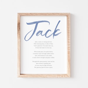 Poema com o significado do nome do bebê Jack, nomes de bebês, placa para berçário, nomes de meninos, poema para impressão, downloads digitais instantâneos para colocar no berçário