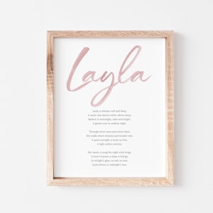 Layla Baby Name Meaning Poem Baby Names Nursery Sign Girl Names Printable Poem Instant Digital Downloads to put in nursery