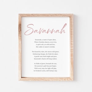 Savannah Baby Name Meaning Poem Baby Names Nursery Sign Girl Names Printable Poem Instant Digital Downloads to put in nursery