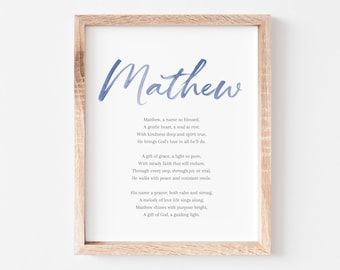 Mathew Baby Name Meaning Poem Baby Names Nursery Sign Boy Names Printable Poem Instant Digital Downloads to put in nursery