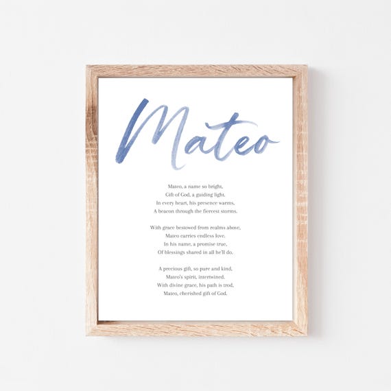 Mateo Baby Name Meaning Poem Baby Names Nursery Sign Boy Names Printable Poem Instant Digital Downloads to put in nursery