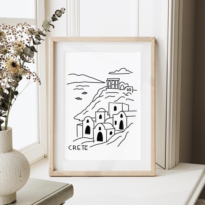 Crete Line Art Print, Greece Digital Download, Minimalist Wall Art ...