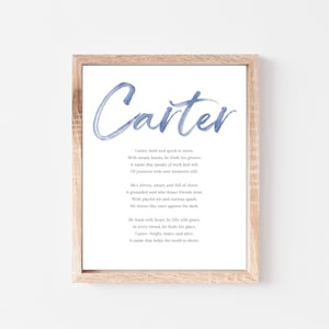 Poema con el significado del nombre Carter para bebés, letrero para guardería, poema imprimible con el nombre de un niño, descargas digitales instantáneas para colocar en la guardería.
