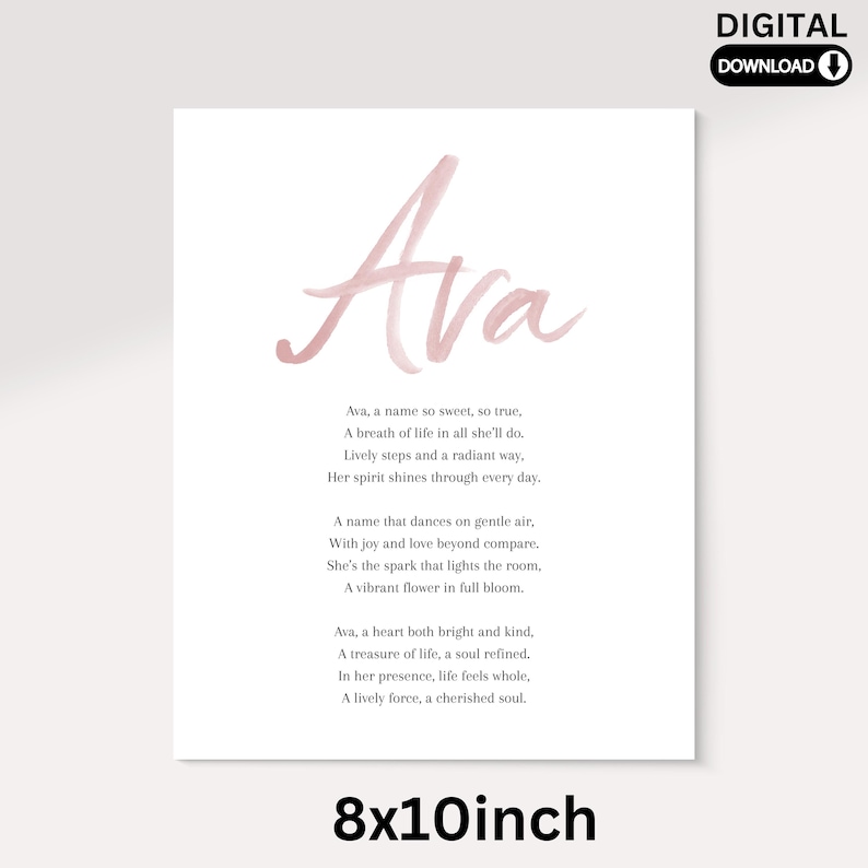Ava Baby Name Meaning Poem Baby Names Nursery Sign Girl Names Printable ...