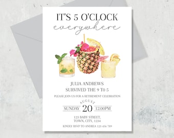 Retirement Party Invitation Template, It's 5 O'clock Everywhere Retirement Invite Download, Retirement Invite, Retirement Cocktails Invite