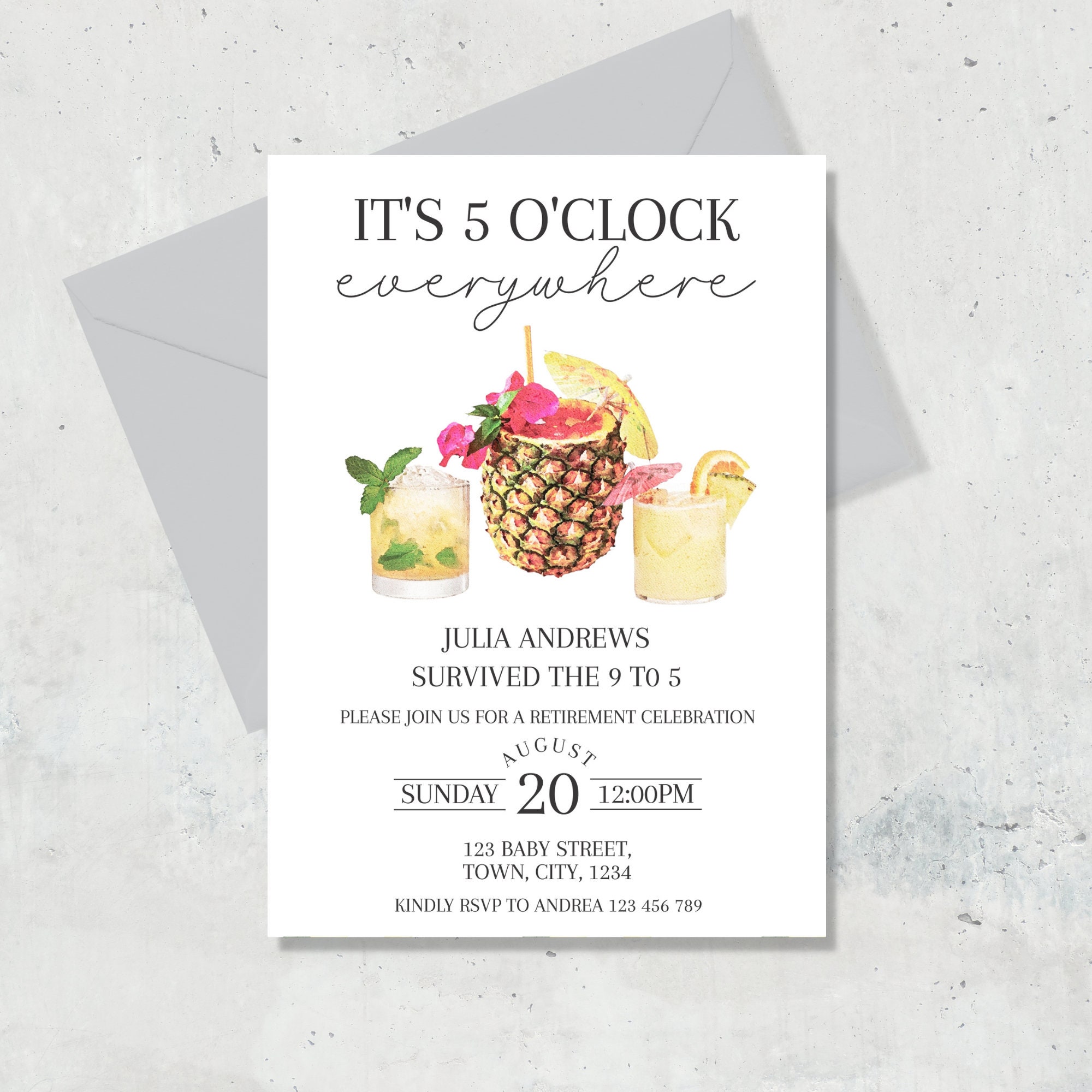 Retirement Party Invitation Template, It's 5 O'clock Everywhere ...