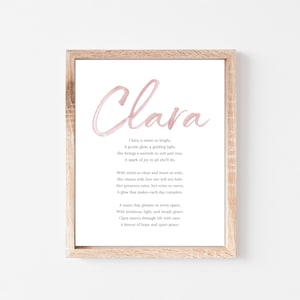 Clara Baby Name Meaning Poem Baby Names Nursery Sign Girl Names Printable Poem Instant Digital Downloads to put in nursery