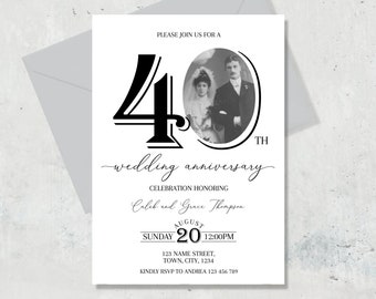 40th Anniversary Invitation Template, Anniversary Party Invitation, Ruby Anniversary Invitation, Editable Anniversary Invitation add photo