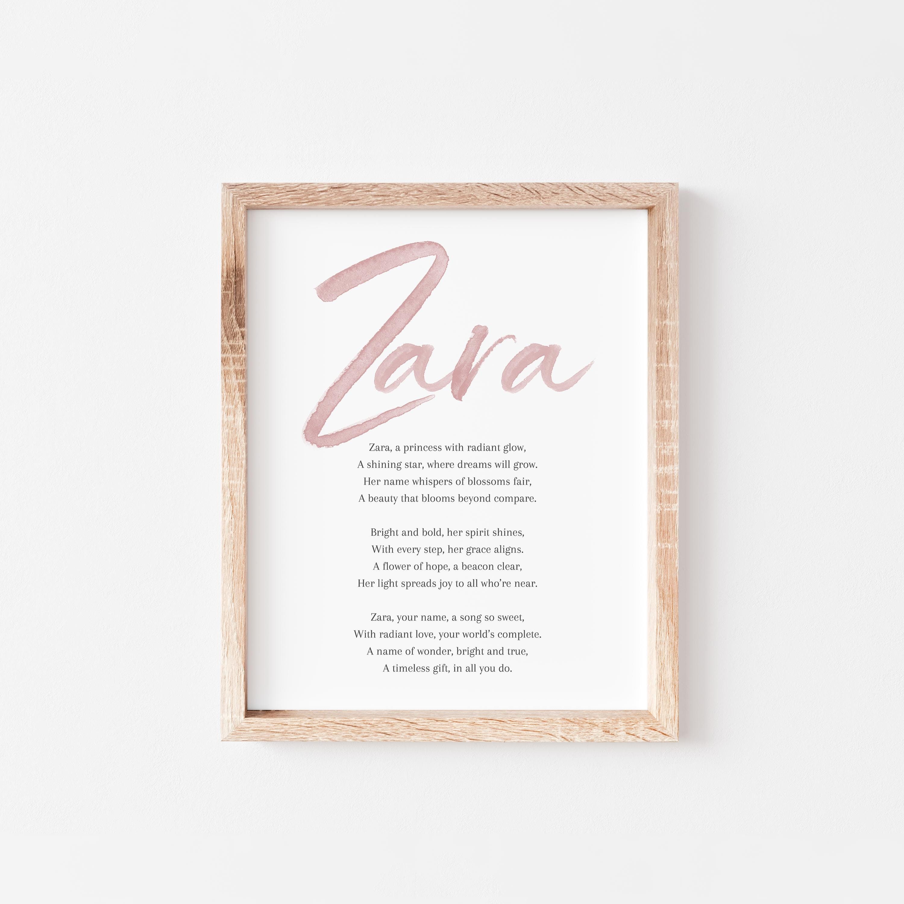 Zara Baby Name Meaning Poem Baby Names Nursery Sign Girl Names Printable Poem Instant Digital Downloads to put in nursery