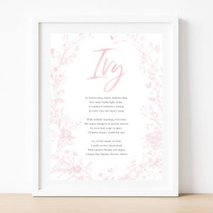 Ivy Baby Name Meaning Poem Baby Names Nursery Sign Girl Names Printable Poem Instant Digital Downloads to put in nursery, floral name poem