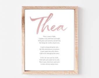Thea Babynaam Betekenis gedicht Babynamen Kinderkamerbord Meisjesnamen Afdrukbaar gedicht Instant digitale downloads voor in de kinderkamer