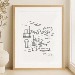 Milos Island Line Art Print, Greece Digital Download, Minimalist Wall Art, Greek Coastal Decor, Printable Travel Poster, Seaside Drawing