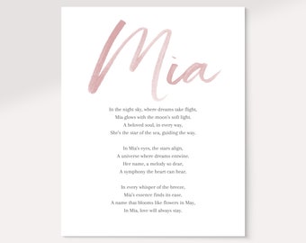Mia Baby Name Meaning Poem Baby Names Nursery Sign Girl Names