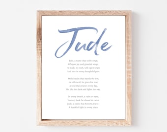 Jude Baby Name Bedeutung Gedicht Babynamen Kinderzimmer Zeichen Jungennamen druckbare Gedicht Instant digitale Downloads in Kinderzimmer zu setzen