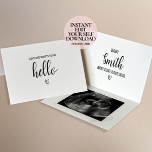 Baby Karte - Jemand möchte Hallo sagen! Du bist Schwanger! Schwangerschaftsankündigungskarte Digitaler Download