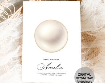 DIGITAL Pearl Birthday Card – Printable June Birthstone Card Instant Download – DIY Digital Birthday Gift – 5x7" Front + Back Design