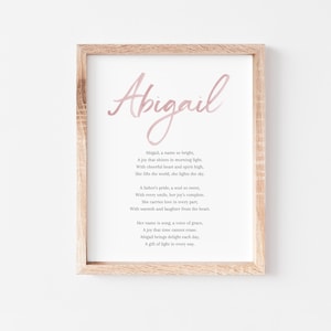 Abigail Baby Name Meaning Poem Baby Names Nursery Sign Girl Names Printable Poem Instant Digital Downloads to put in nursery