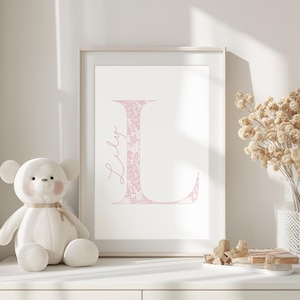 Floral Initials Print, Girls Nursery Decor, Pink Floral Name Art Initials Wall Art, Children’s Wall Decor, Monogram Letter Alphabet Art Sign