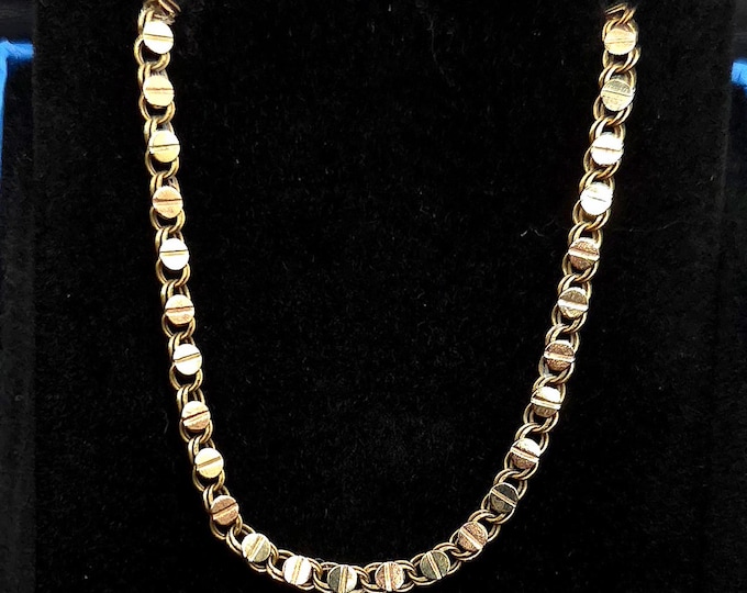 Vintage 14k Gold double link chain. Copper and gold medallions. 18 in, solid 14k yellow gold