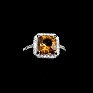 Natural Citrine adjustable ring, sterling silver, CZ accents, genuine citrine engagement ring, statement ring, silver ring, asscher cut
