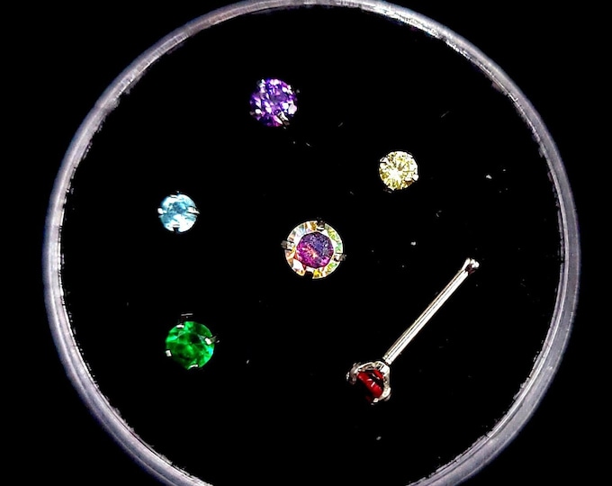 Cubic Zirconia nose stud, bone, 2-3mm