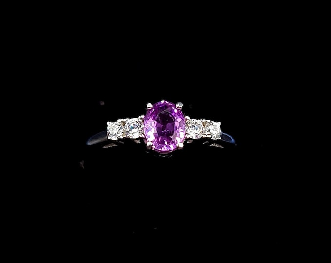 Natural pink sapphire and sterling silver ring. CZ accents, size 8us, pink sapphire ring, silver statement ring, pink ring, multi stone ring