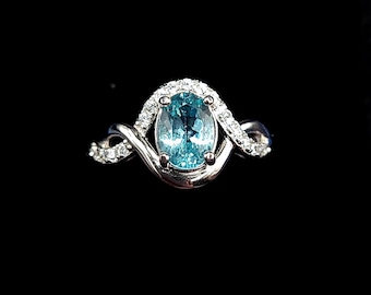 Natural Apatite and sterling silver ring. CZ accents, size 6us, blue apatite ring, silver statement ring, blue ring multi stone ring