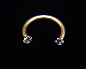 Natural Aquamarine septum ring. Blue aquamarine nose ring, lip ring, eyebrow ring 16g piercing, gold plated, surgical steel. Aquamarine ring