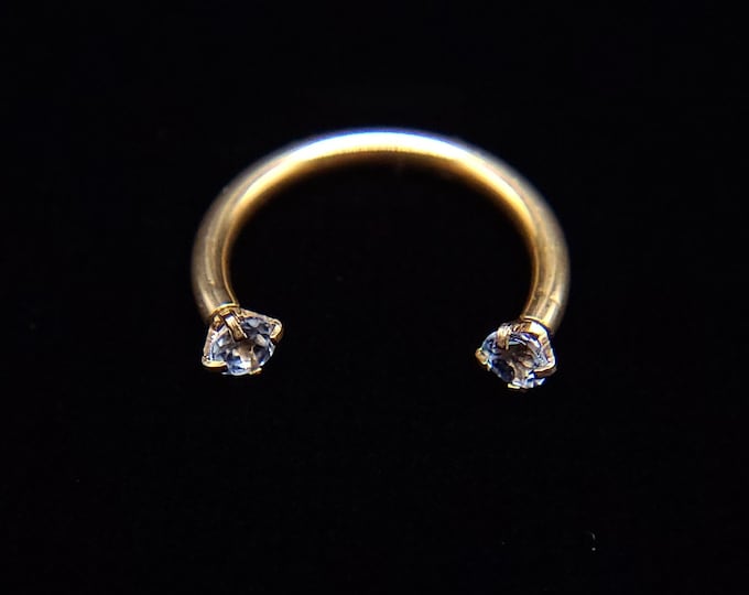 Natural Aquamarine septum ring. Blue aquamarine nose ring, lip ring, eyebrow ring 16g piercing, gold plated, surgical steel. Aquamarine ring