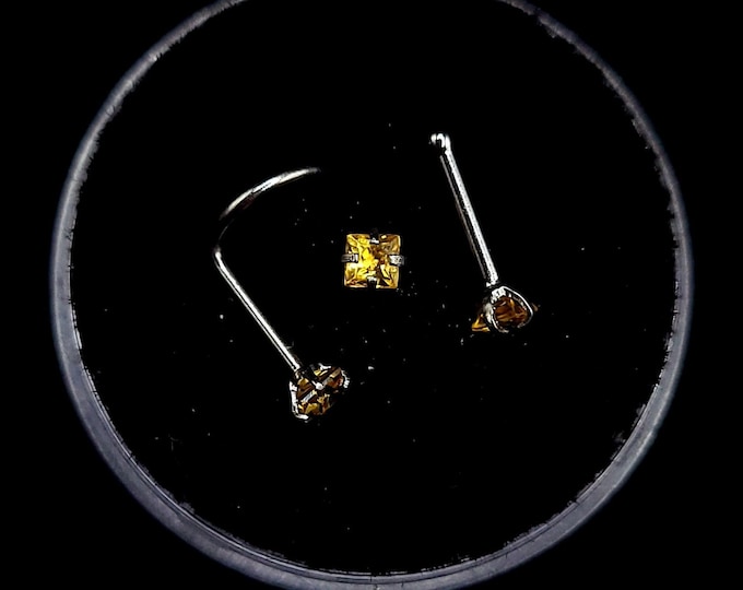 Sapphire nose stud, 18g, 20g, 22g, surgical steel, Screw, Bone, L-bend, size variations, natural gemstones, Gold plating options available