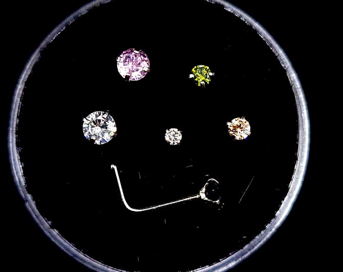 Cubic Zirconia nose stud, L-bend, 2-3mm