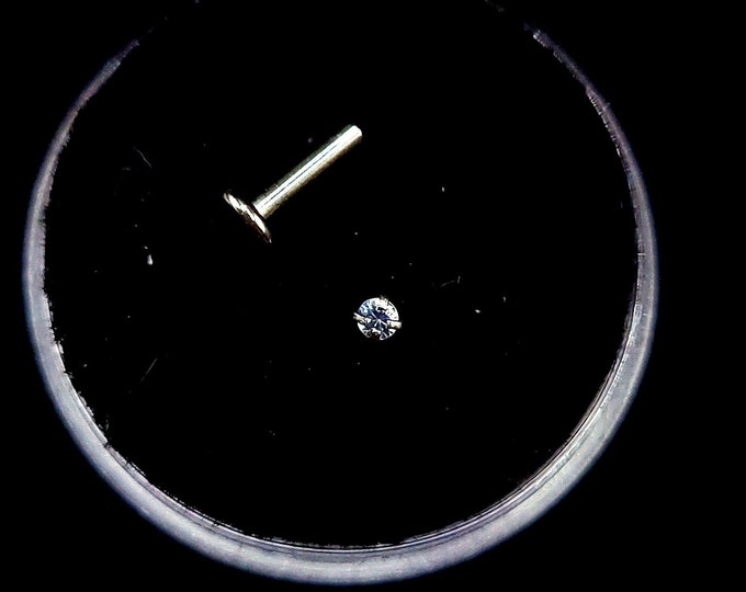 Natural White sapphire Push pin, flat back, stud piercing, surgical steel, 6mm-12mm, Gold plating options available
