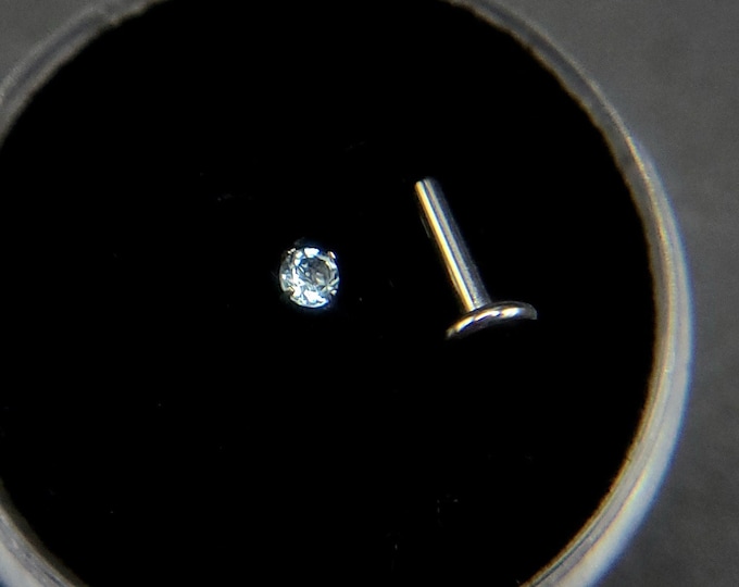 Natural aquamarine, flat back, stud piercing, Titanium, 6mm-12mm