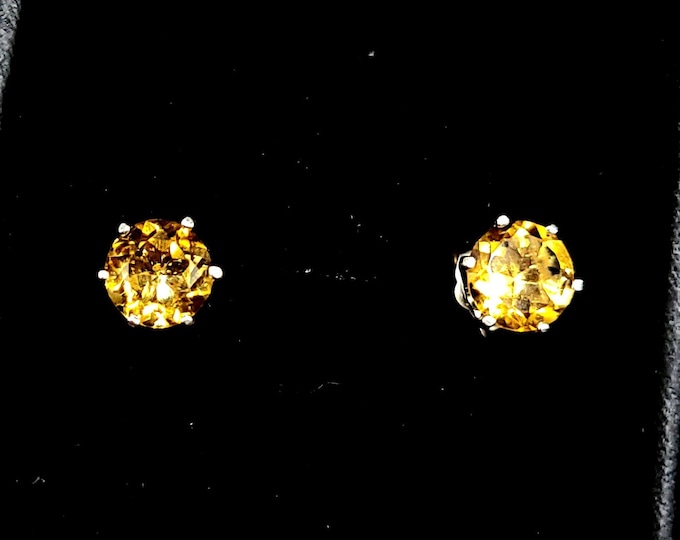 Natural citrine earring studs, sterling silver, princess cut earrings, square stud earrings, 5mm earrings, orange stud earrings, amethyst