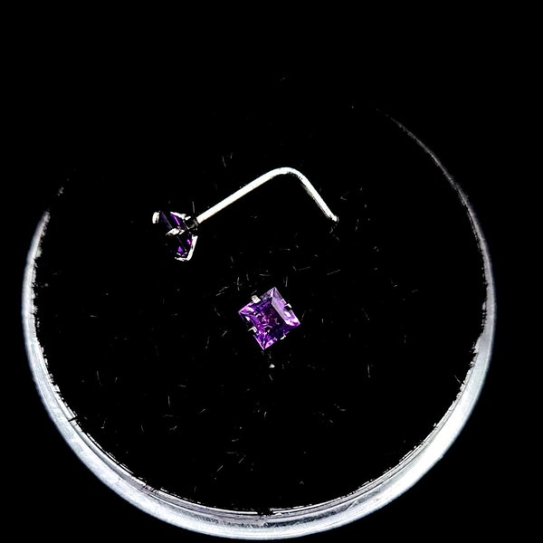 natural amethyst nose stud, 2-3mm, L-bend, bone, and Screw, surgical steel, amethyst stud. purple nose stud, nose piercing, steel nose ring