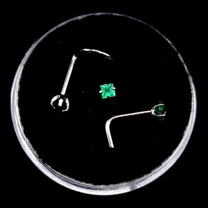 Emerald nose stud 1.5-2mm, surgical steel L-bend, bone, and Screw, natural mined emerald stud. green nose stud, nose piercing, steel stud