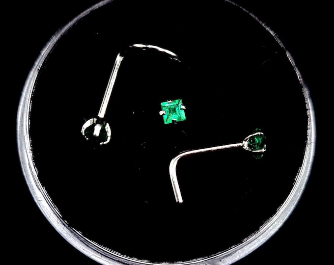 Emerald nose stud, 18g, 20g, 22g, Titanium, Screw, Bone, L-bend, size variations, natural gemstones,