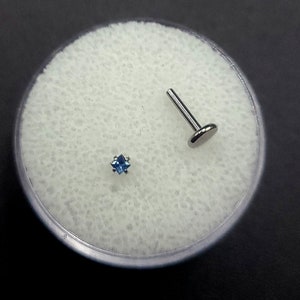 Natural sapphire flat back piercing, Push pin, 2mm, 6-12mm length, 16g, 18g