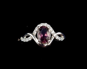 Natural Spinel and sterling silver ring. CZ accents, size 8us, purple spinel ring, silver statement ring, purple ring multi stone ring