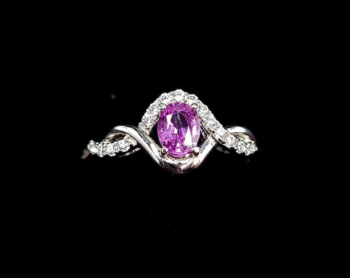 Natural pink sapphire and sterling silver ring. CZ accents, size 7us, pink sapphire ring, silver statement ring, pink ring, multi stone ring