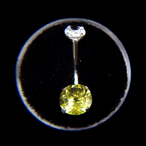 Natural Citrine belly ring. Surgical steel belly ring, lemon yellow citrine, steel piercing, belly piercing, gemstone piercing yellow, white