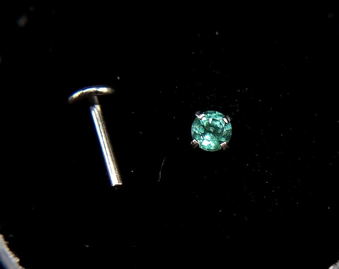 Natural emerald Threaded, flat back, 16g, 18g, stud piercing, surgical steel, 6mm-12mm, Gold plating options available