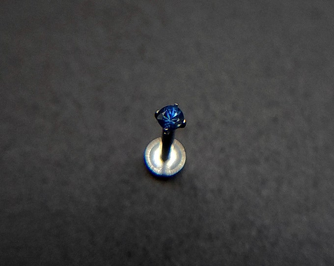 Natural blue sapphire, flat back, stud piercing, Titanium, 6mm-12mm