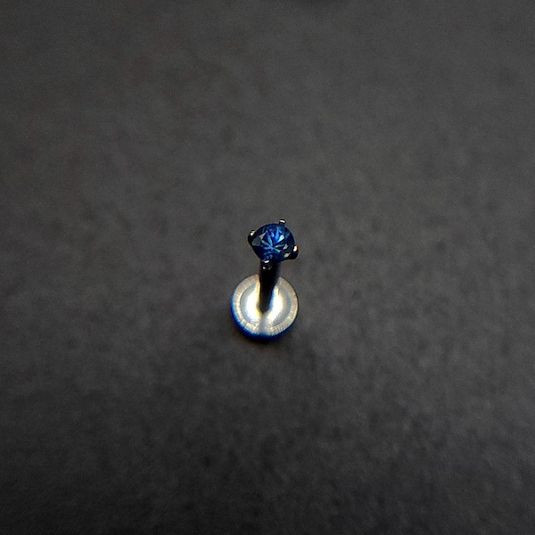 Natural blue sapphire, flat back, stud piercing, Titanium, 6mm-12mm